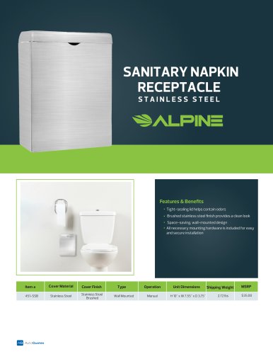 SANITARY NAPKIN RECEPTACLE STAINLESS STEEL