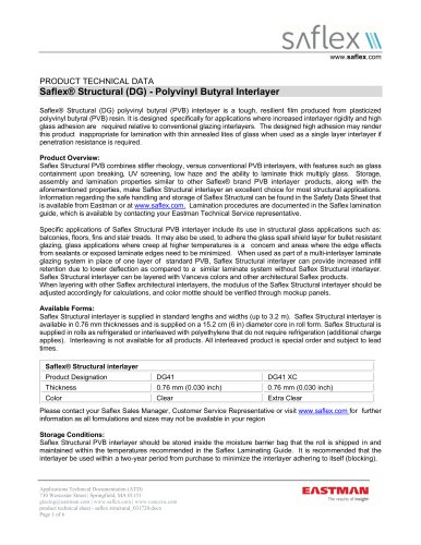 Saflex Structural Technical Data