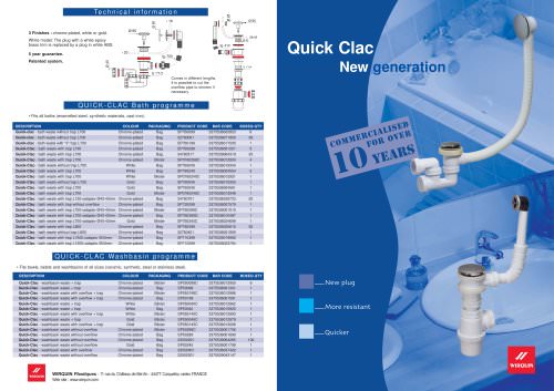 Quick-Clac waste for bath or washbasin