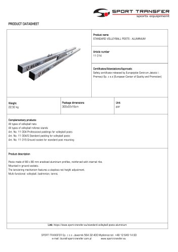 STANDARD VOLLEYBALL POSTS - ALUMINIUM