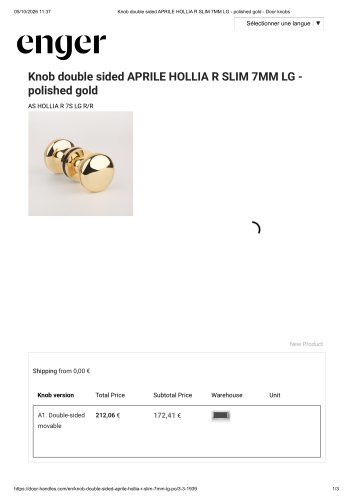Knob double sided APRILE HOLLIA R SLIM 7MM LG - polished gold