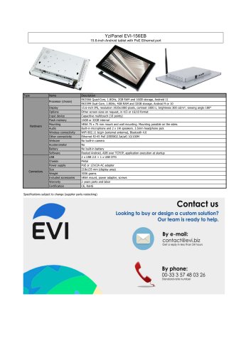 EVI-156EB: 15.6-inch Android tablet with PoE Ethernet port