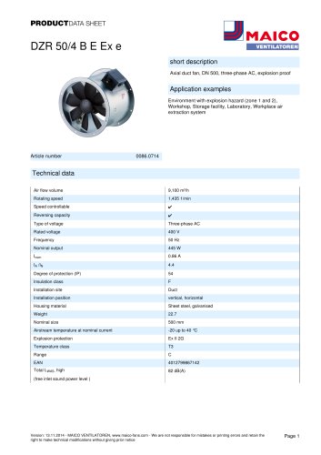 Axial duct fan DZR 50/4 B E Ex e