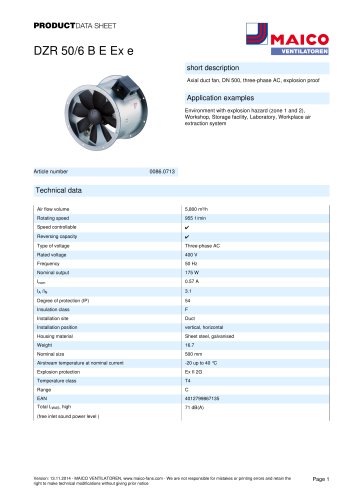 Axial duct fan DZR 50/6 B E Ex e