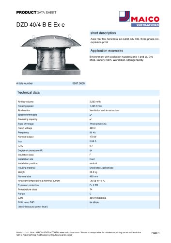 Axial roof fan DZD 40/4 B E Ex e