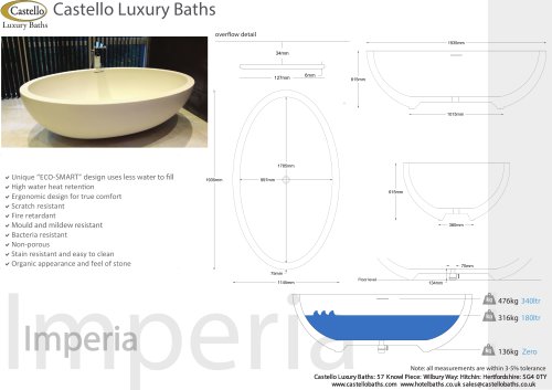 IMPERIA LARGE FREESTANDING LUXURY OVAL DESIGNER BATH