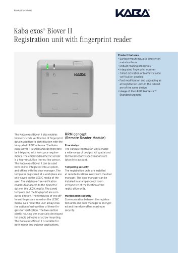 Kaba exos® Biover II Registration unit with fingerprint reader