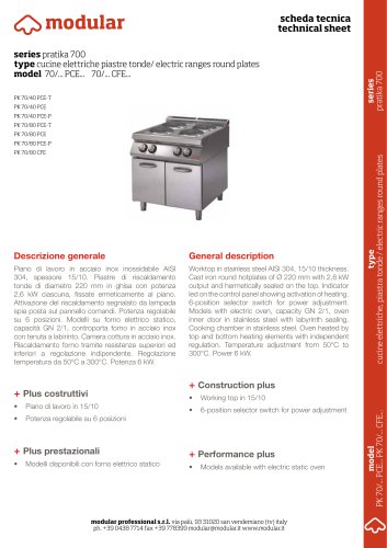 SERIES PRATIKA 700 TECHNICAL SHEET
