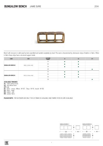 scheda tecnica bungalow bench