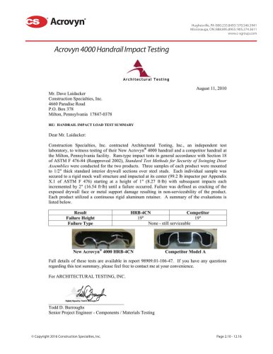 Acrovyn 4000 Handrail Impact Testing