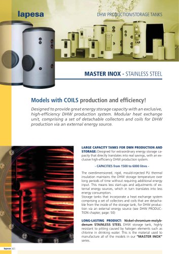 DHW PRODUCTION / STORAGE TANKS MASTER INOX - COILS