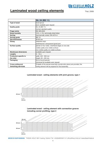 Laminated wood ceiling elements