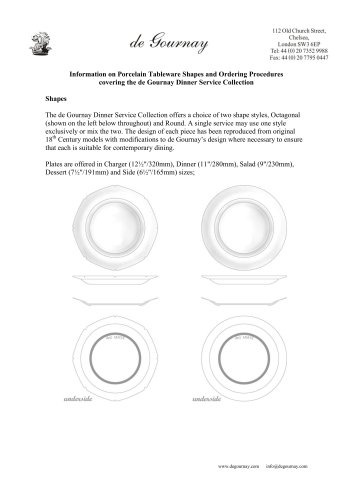 Information on Porcelain Tableware Shapes and Ordering Procedures