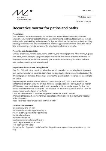 Decorative mortar for patios and paths