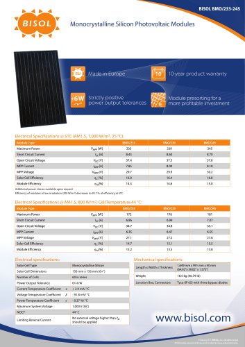 Monocrystalline PV Modules Datasheet