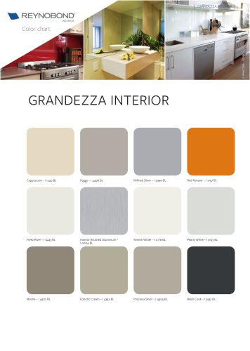 GRANDEZZA Interior Color chart - Aluminium composite panels for kitchens and bathrooms