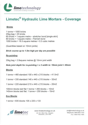 Limetec® Hydraulic Lime Mortars-Coverage