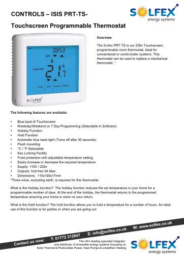 CONTROLS - ISIS PRT-TS- Touchscreen Programmable Thermostat