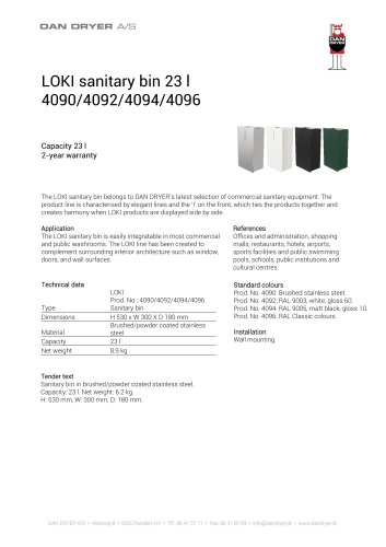 LOKI Waste Bin, 23 L, data sheet