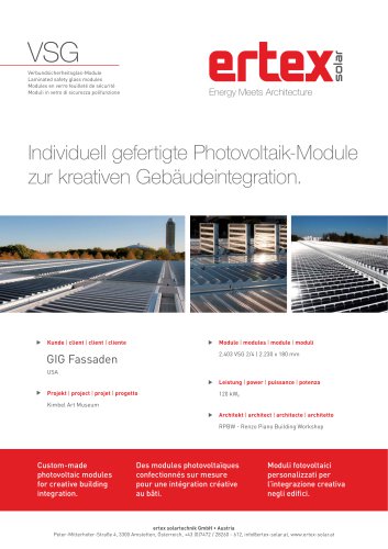 individuell gefertigte Photovoltaik-Module zur kreativen Gebäudeintegration.