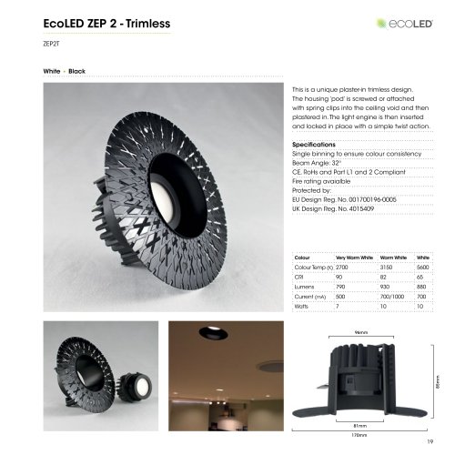 ECOLED® ZEP2 TRIMLESS "Plaster-In" Recessed LED Downlight