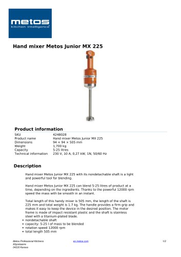 Hand mixer Metos Junior MX 225