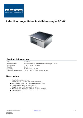 Induction range Metos Install-line single 3,5kW