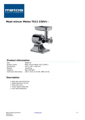 Meat mincer Metos TS12 230V1