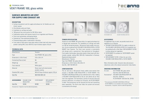 Tecanno technical data vent frame