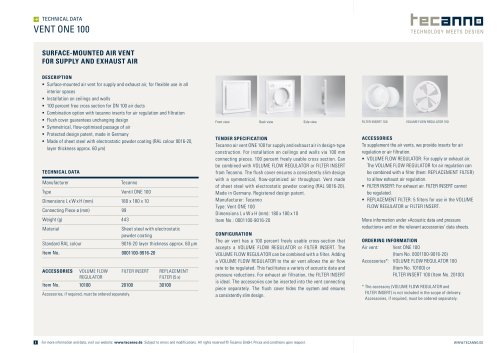 Tecanno technical data vent one